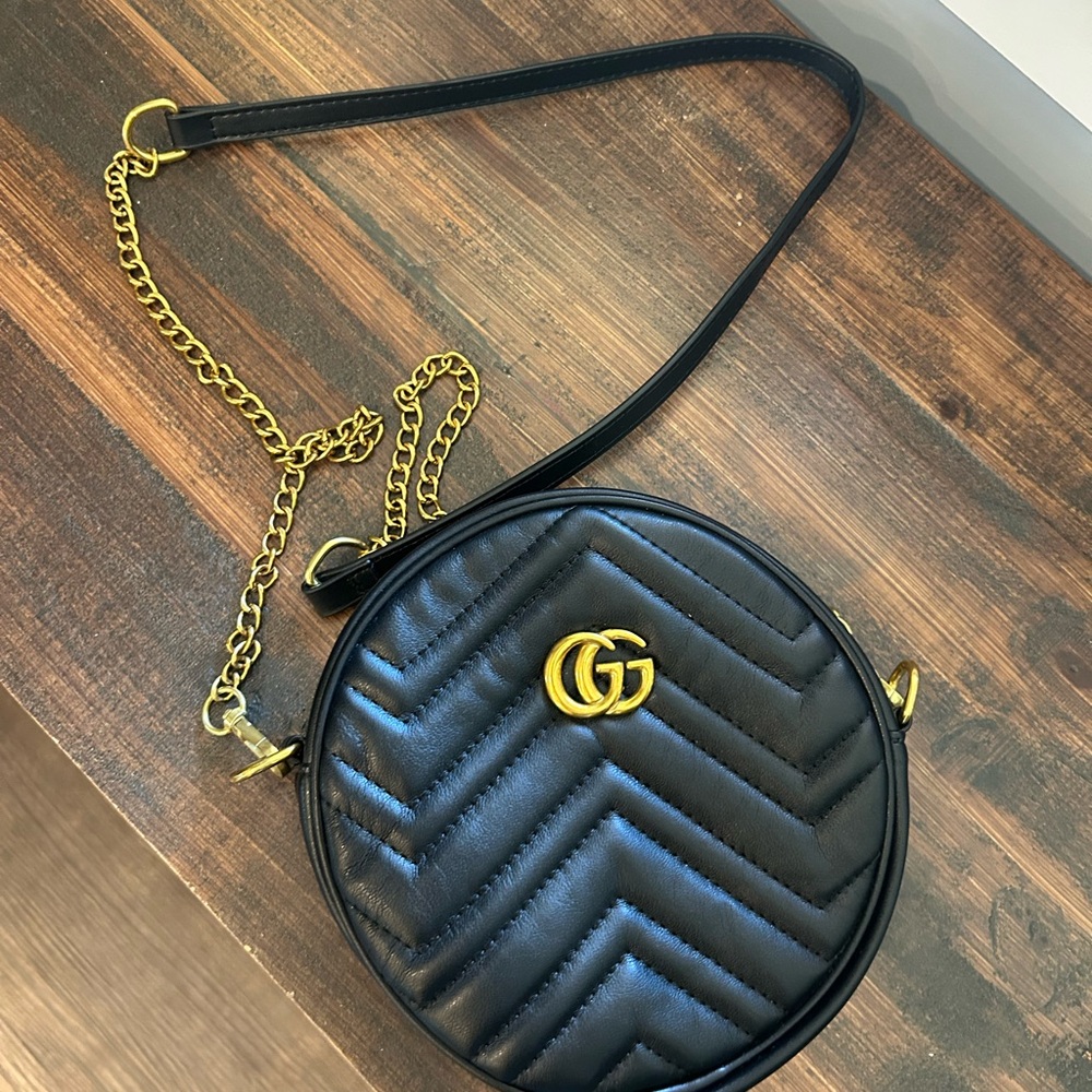 Black Quilted Heart Crossbody with Gold Chain strap